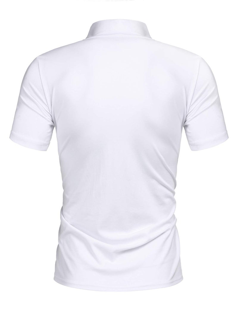 Poriff Mens Classic Fashion Slim Fit Lightweight Solid Color Short Sleeve Turtle-Neck T-Shirt White XL - Image 3